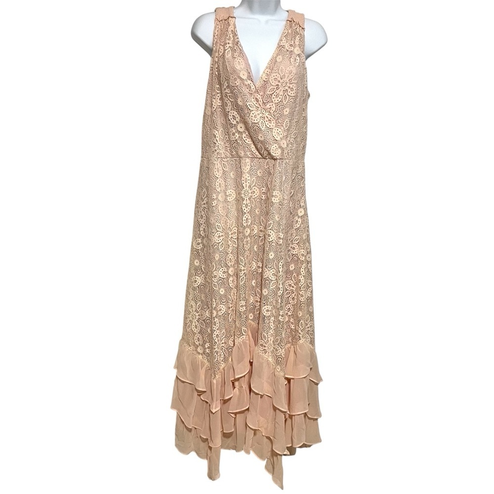 NWT Anthropologie Sundance Champs De Fleur Blush Pink Full Lace Maxi Size Large